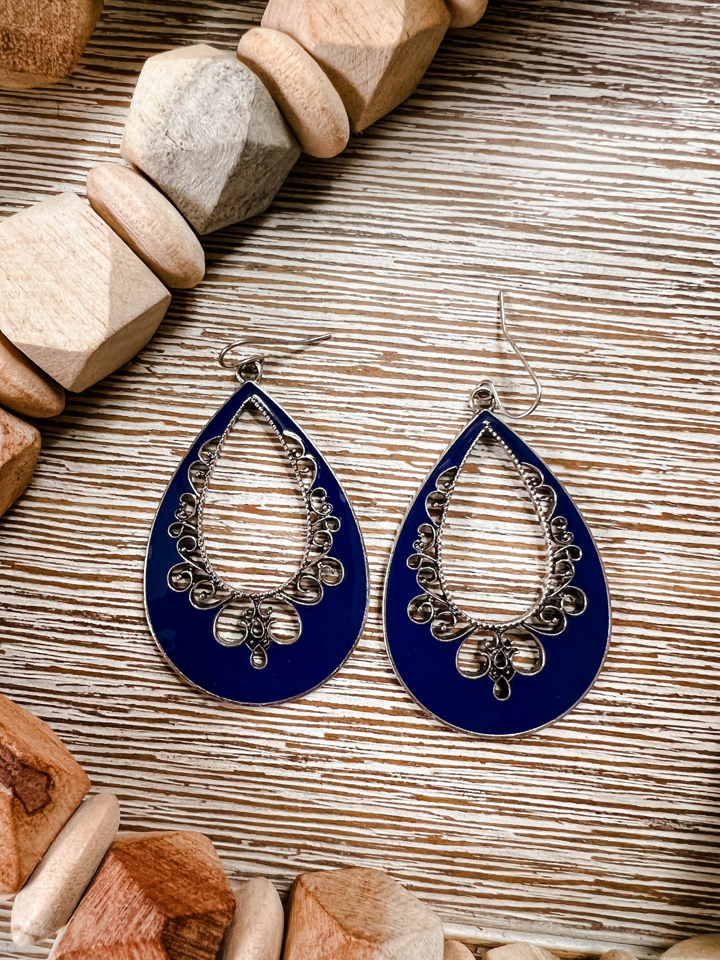 Beautiful Dark Blue and Silver Drop Earrings