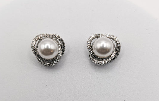 Beautiful Crystal and Pearl Silver Studs