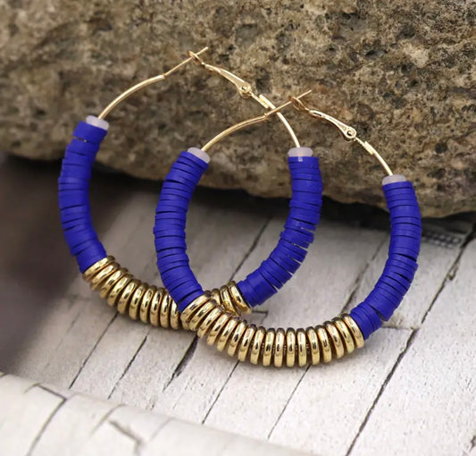Beautiful Blue and Gold Clay Hoops