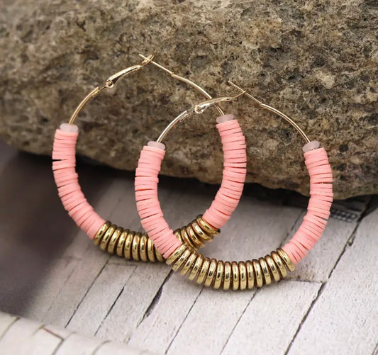 Beautiful Pink and Gold Clay Hoops