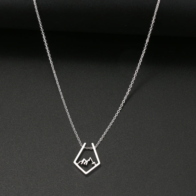 Stainless Steel Gold or Silver Mountain Peak Necklace