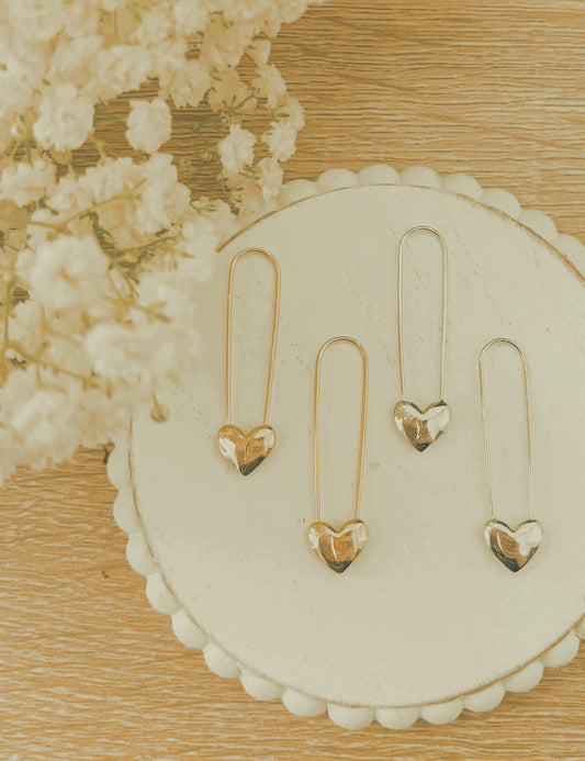 Beautiful Gold or Silver Heart Drop Earrings