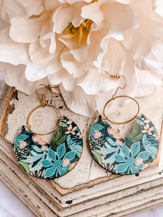 Beautiful Geometric Wood and Gold Botanic Earrings