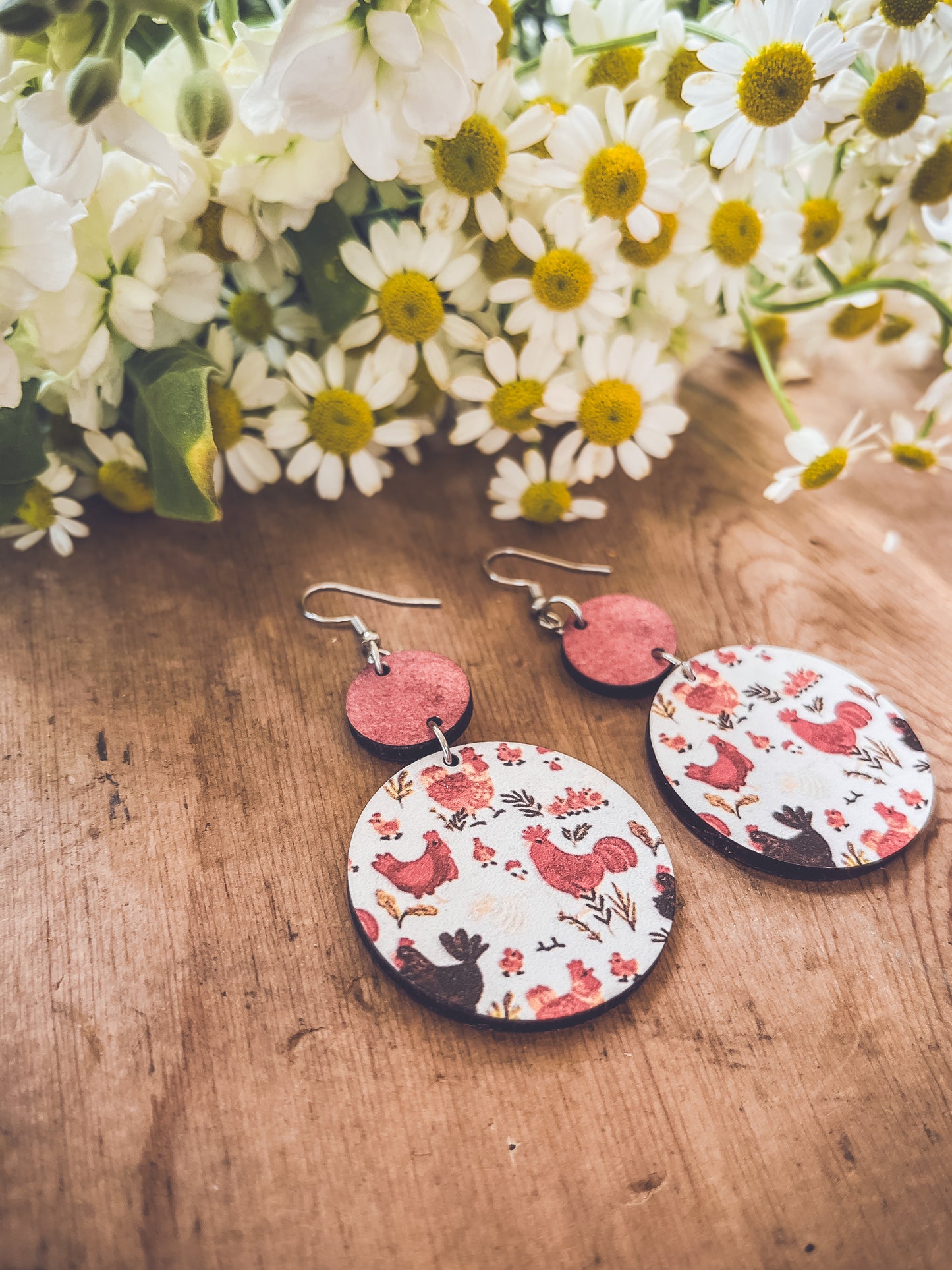 Adorable "The Penelope" Wooden Chicken Earrings