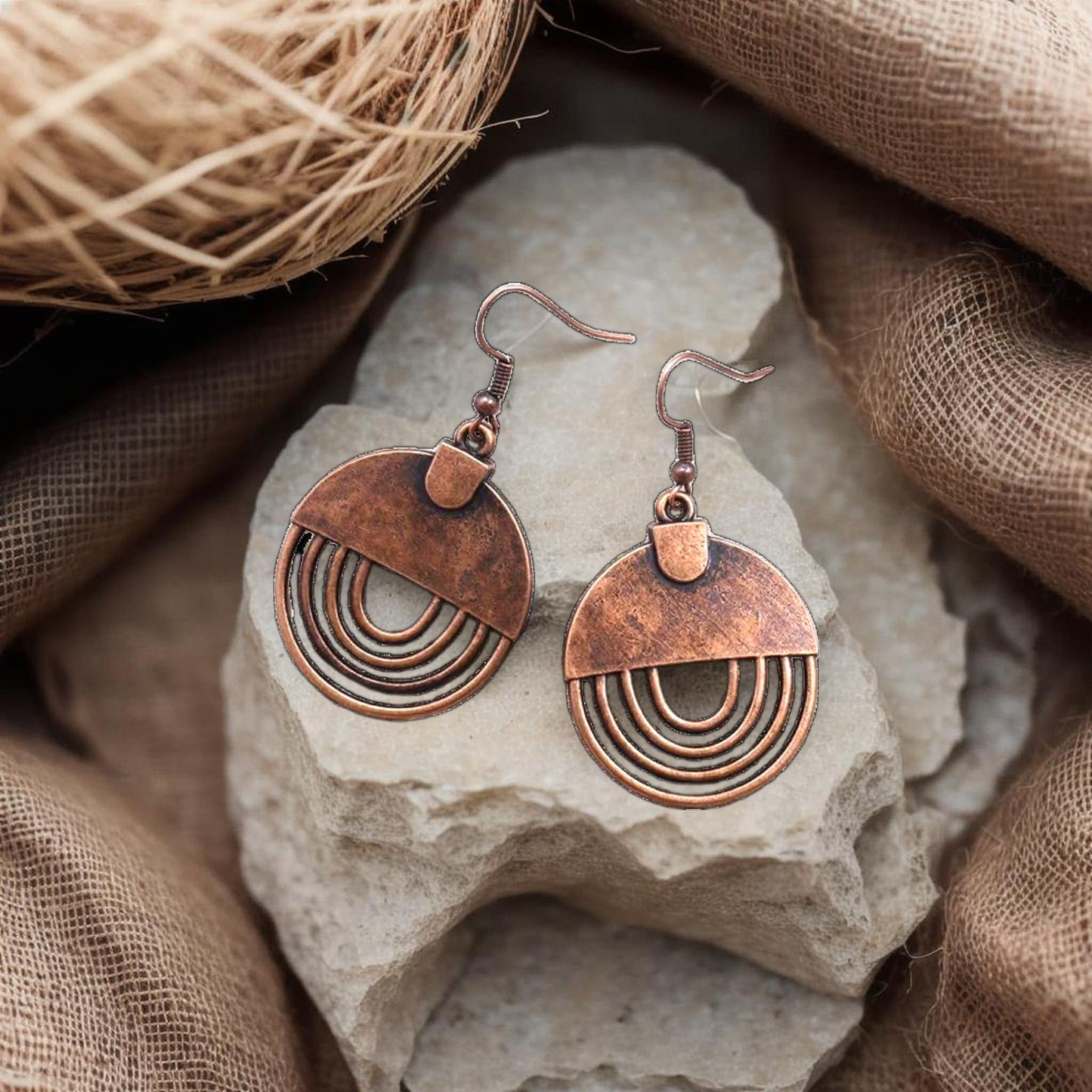 Boho Copper Round Earrings
