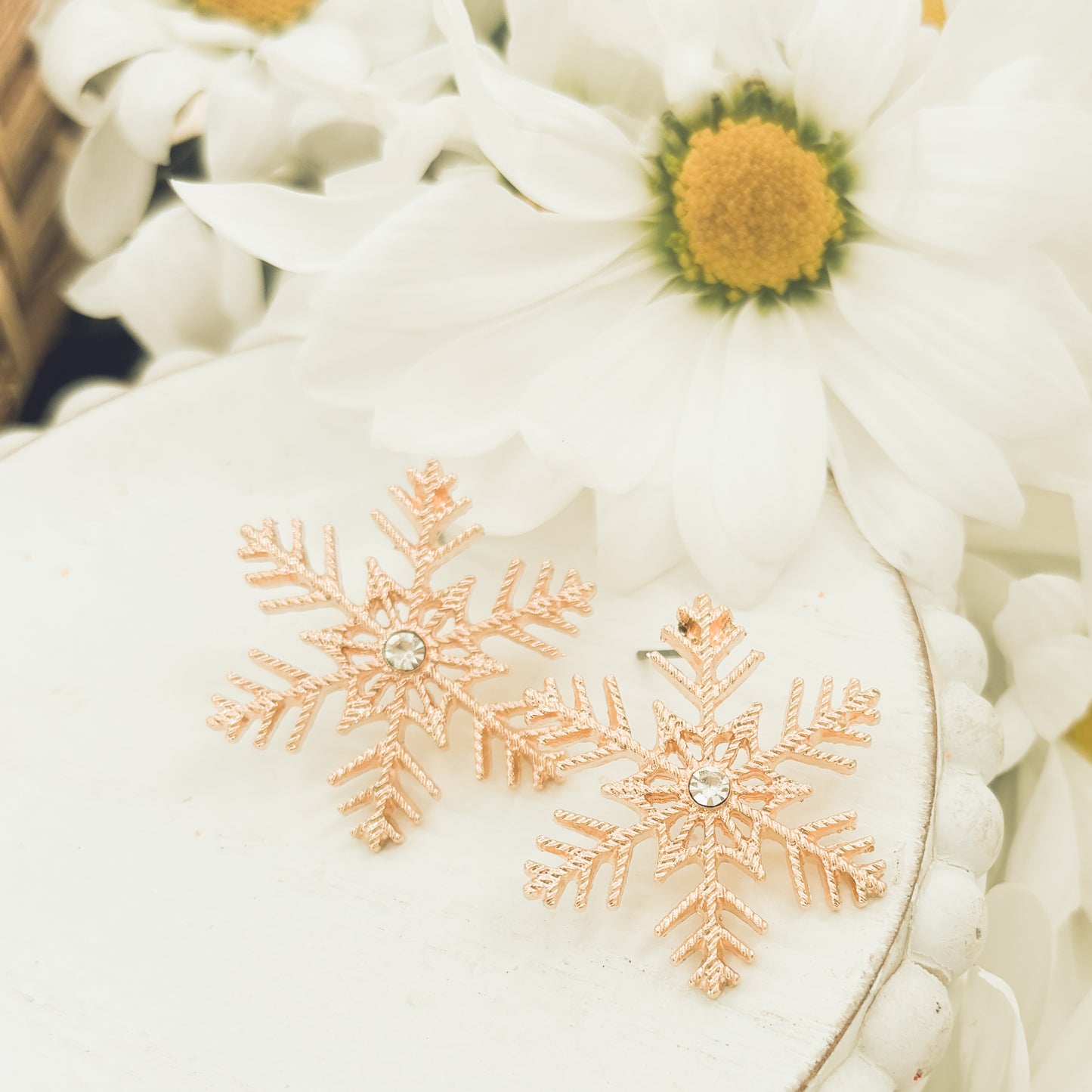 Beautiful Gold and Crystal Snowflake Earrings