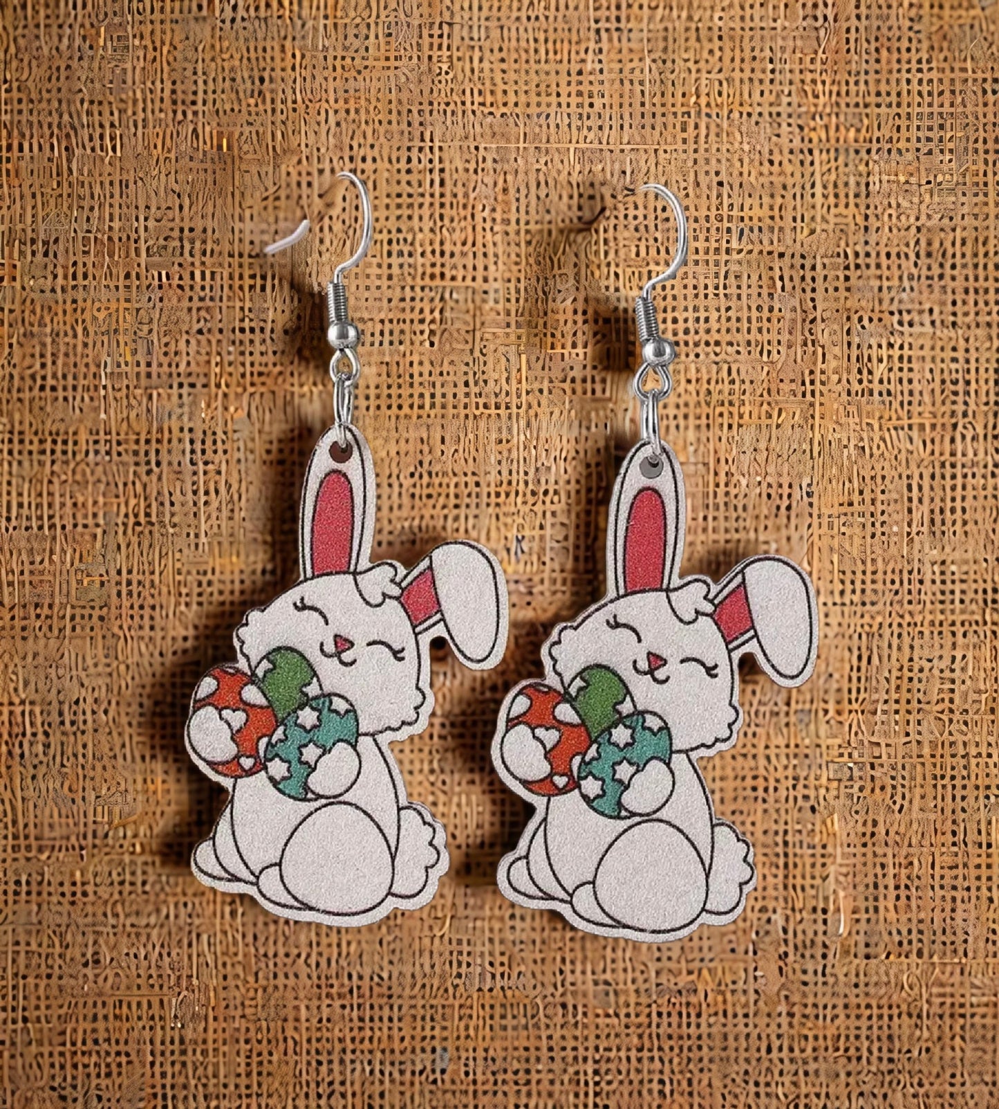 Adorable Easter Bunny Wood Earrings