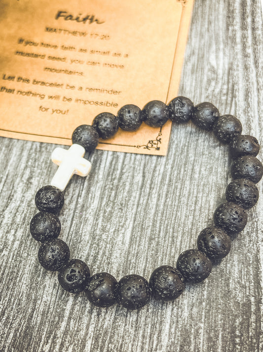Beautiful Black Lava Rock Faith Bracelet