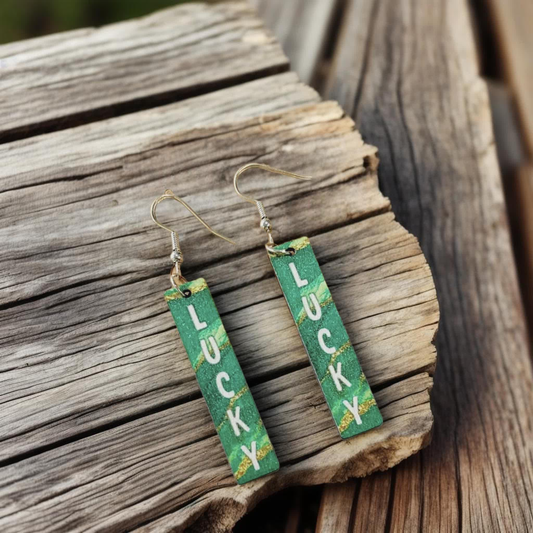 Beautiful Green Lucky Wood Earrings