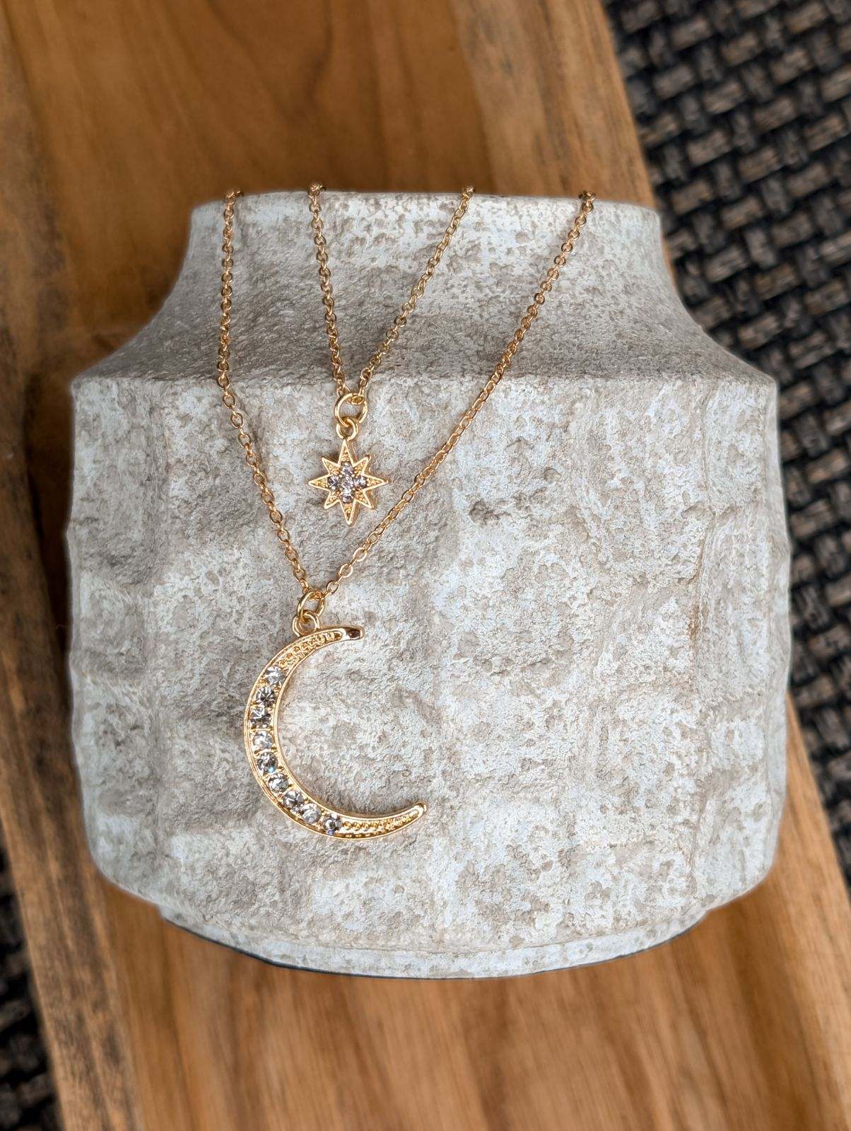 Beautiful Gold or Silver Celestial Moon and Star Necklace