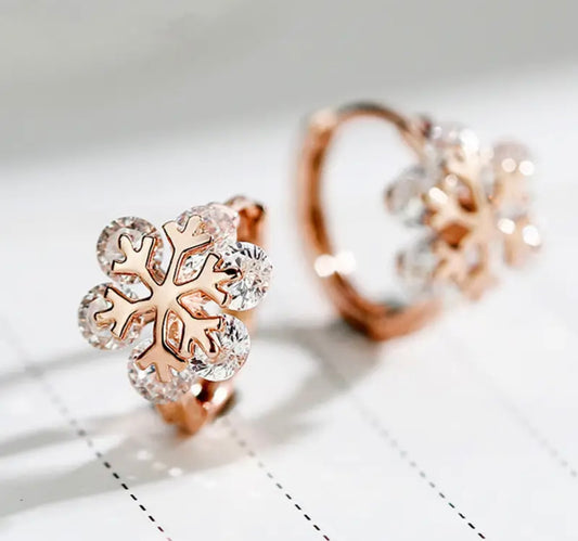 Beautiful Rose Gold and Crystal Snowflake Earrings