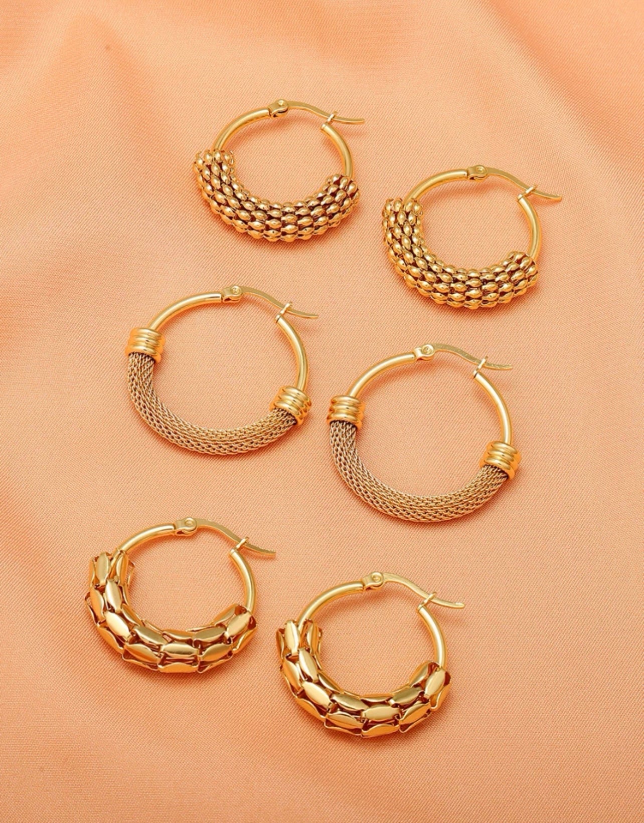 Beautiful 3 Pair Set of Gold Hoop Earrings