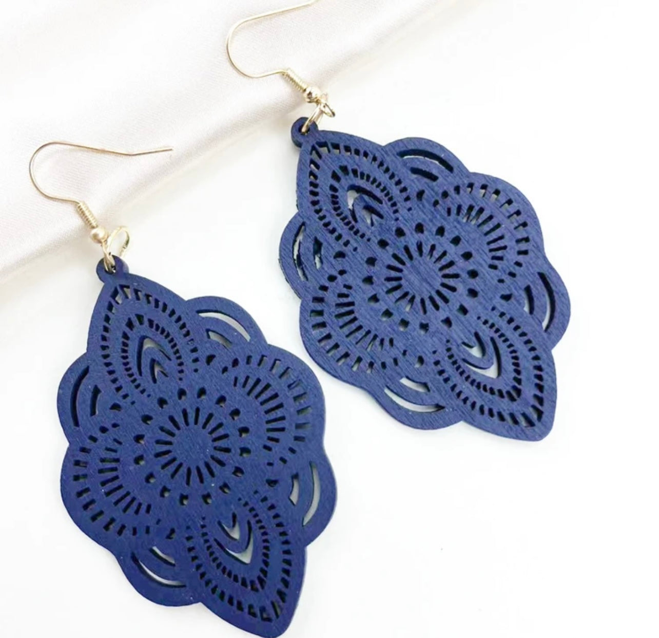 Beautiful Dark Blue Wood Earrings
