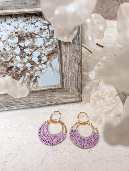 Beautiful Purple Raffia Hoop Earrings