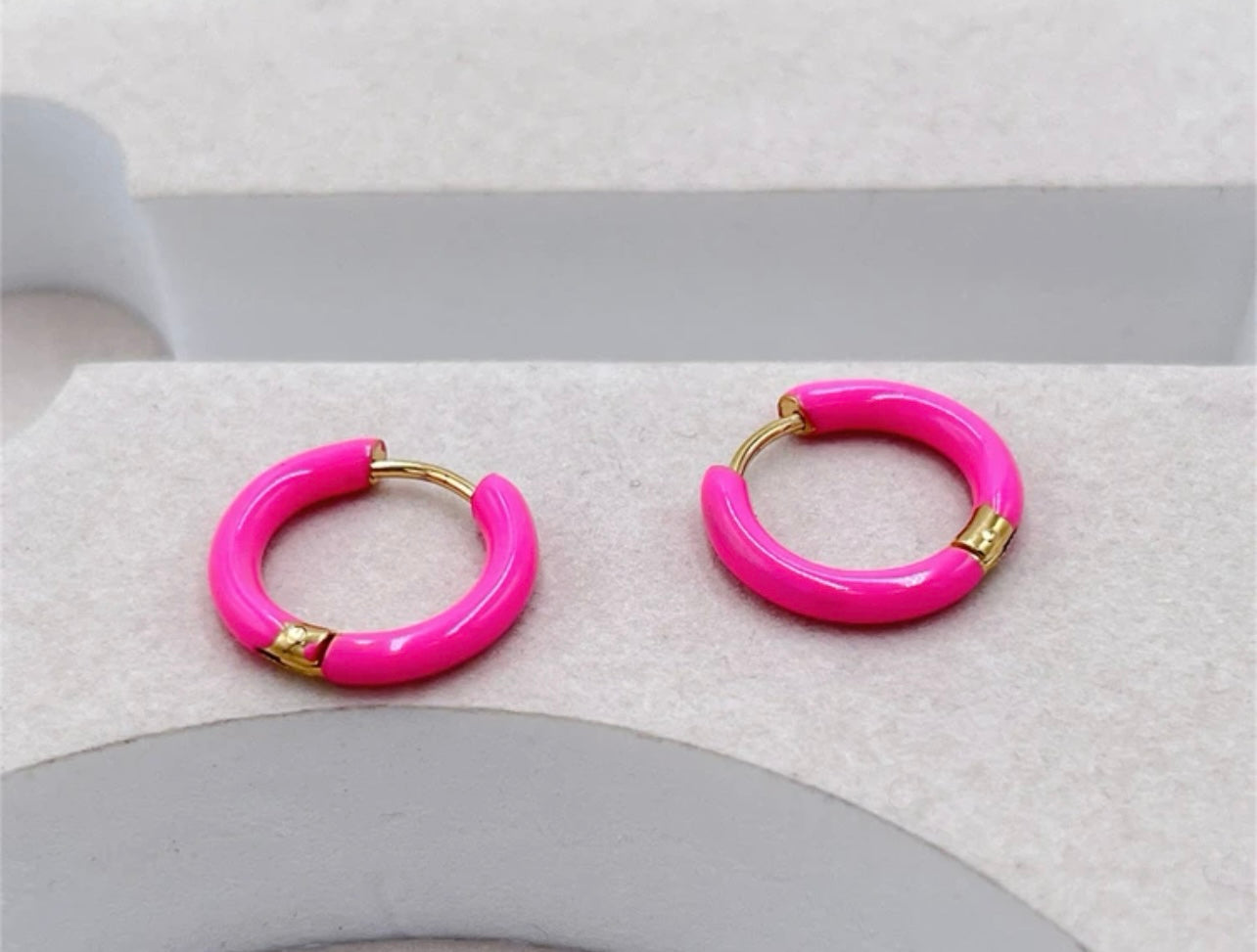 Beautiful Pink Fushica Huggie Earrings