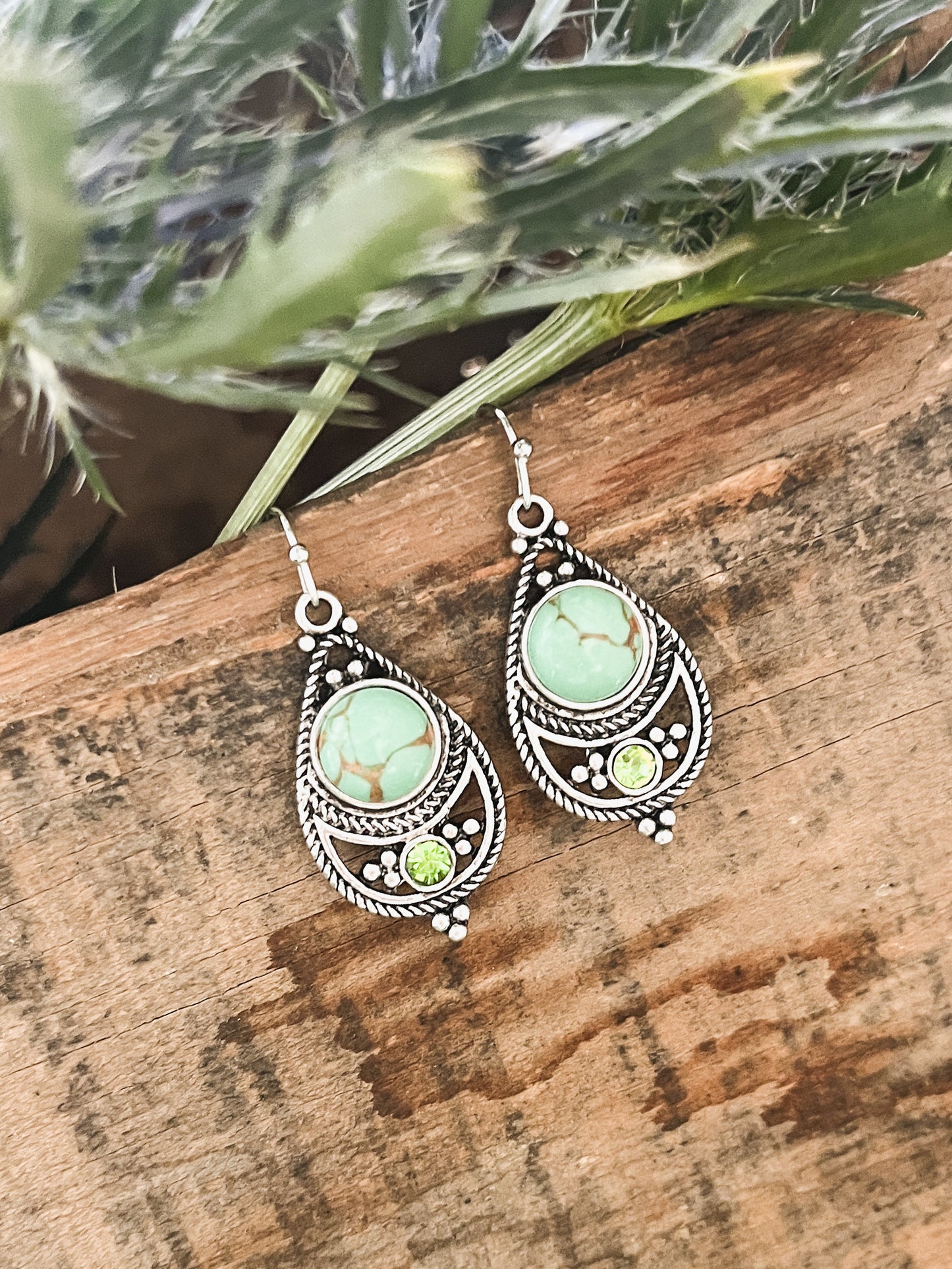 Beautiful Green and Silver Drop Earrings