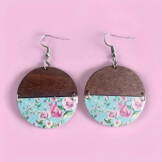 Beautiful Wood Floral Circle Earrings