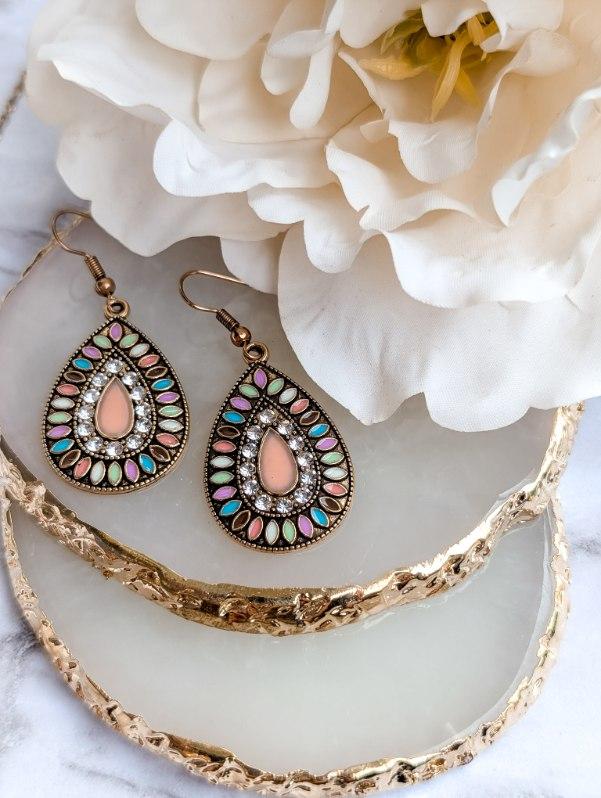 Beautiful Boho Pink Crystal Necklace and Earring Set