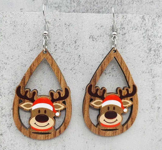 Adorable Wooden Reindeer Earrings