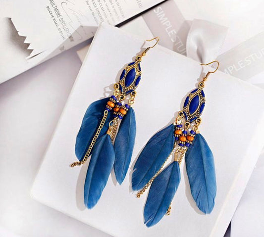 Pretty Blue Feather Earrings
