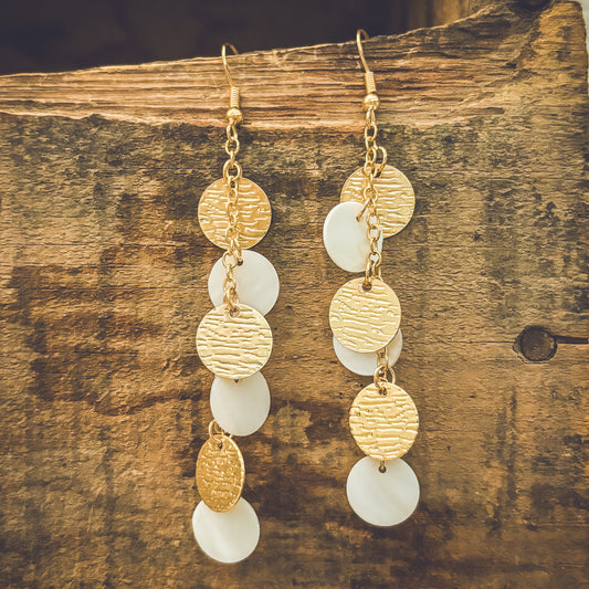 Beautiful Gold and White Disc Drop Earrings