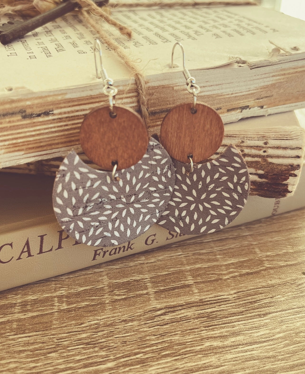 Beautiful Icy Blue/Gray Wood and Cork Earrings