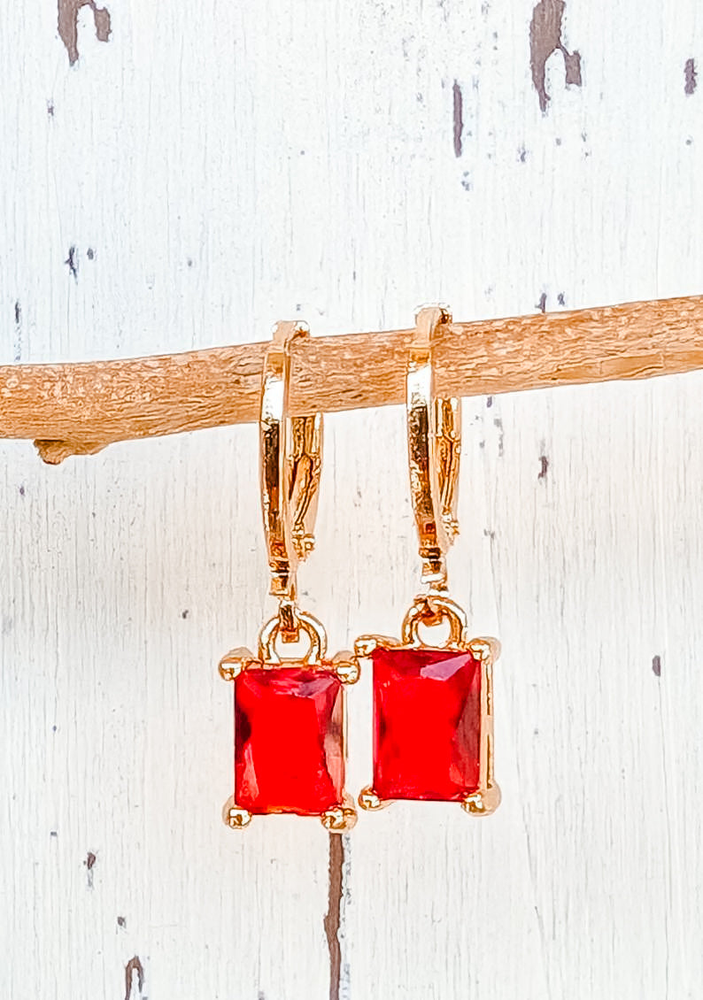 Beautiful Gold and Red Gem Huggies