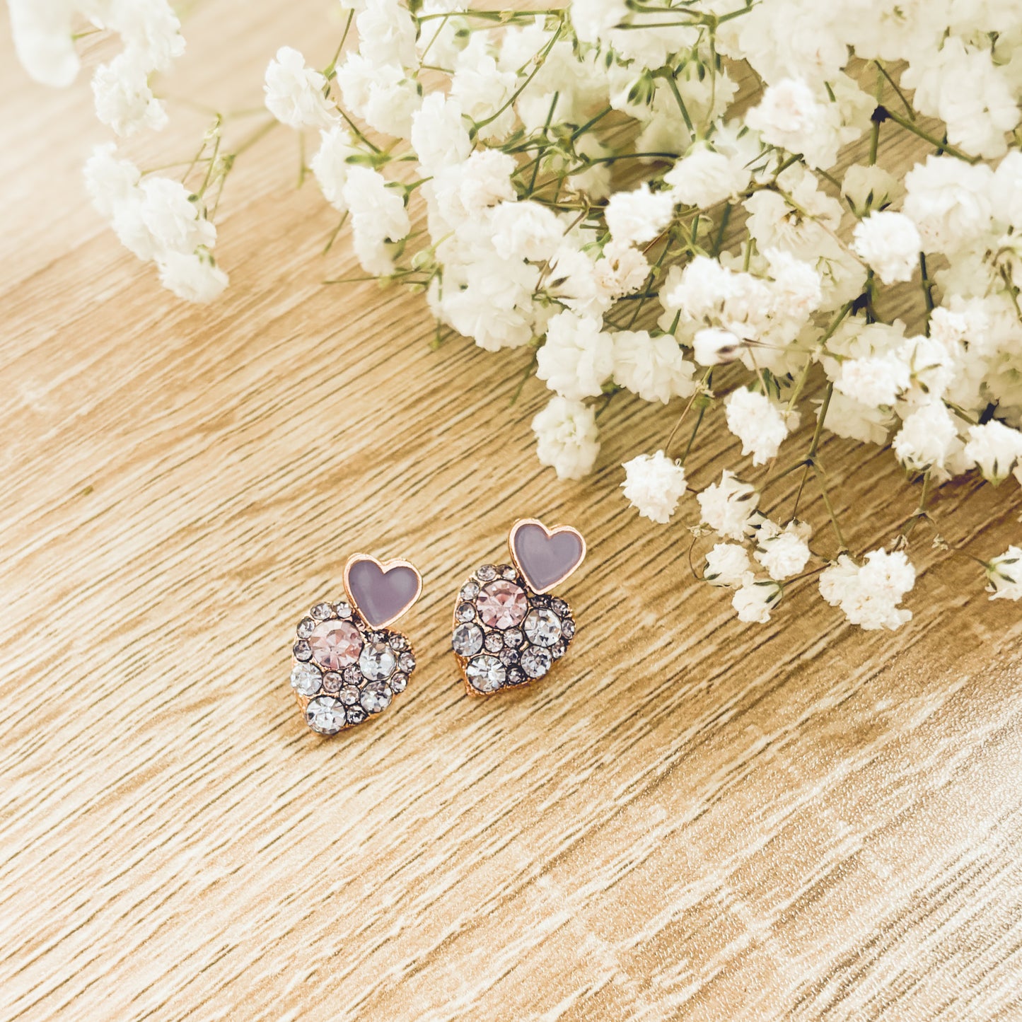 Beautiful Gold and Purple Crystal Heart Earrings