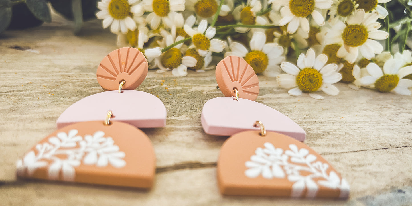 Beautiful Peach and Pink Clay Earrings