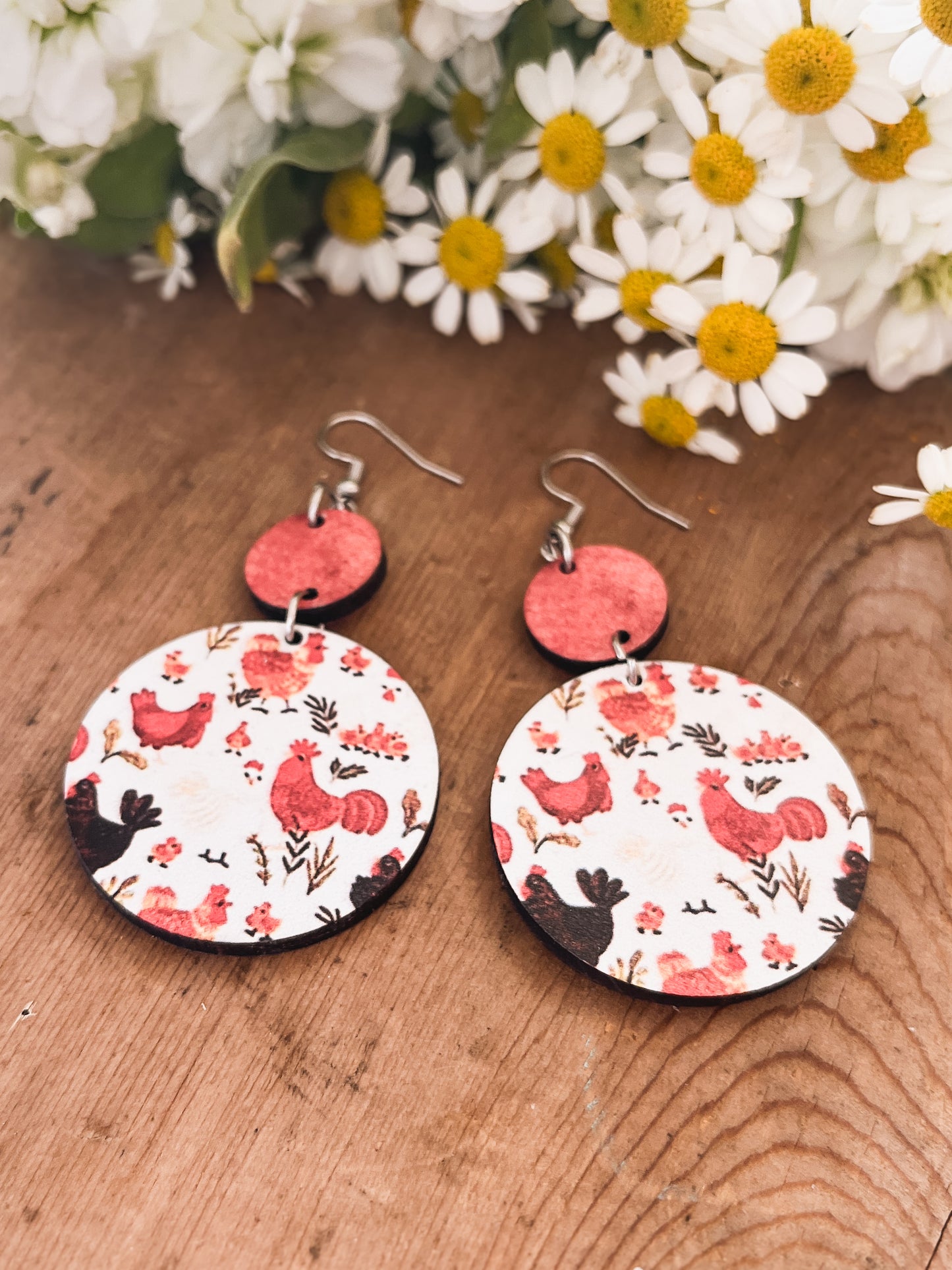 Adorable "The Penelope" Wooden Chicken Earrings