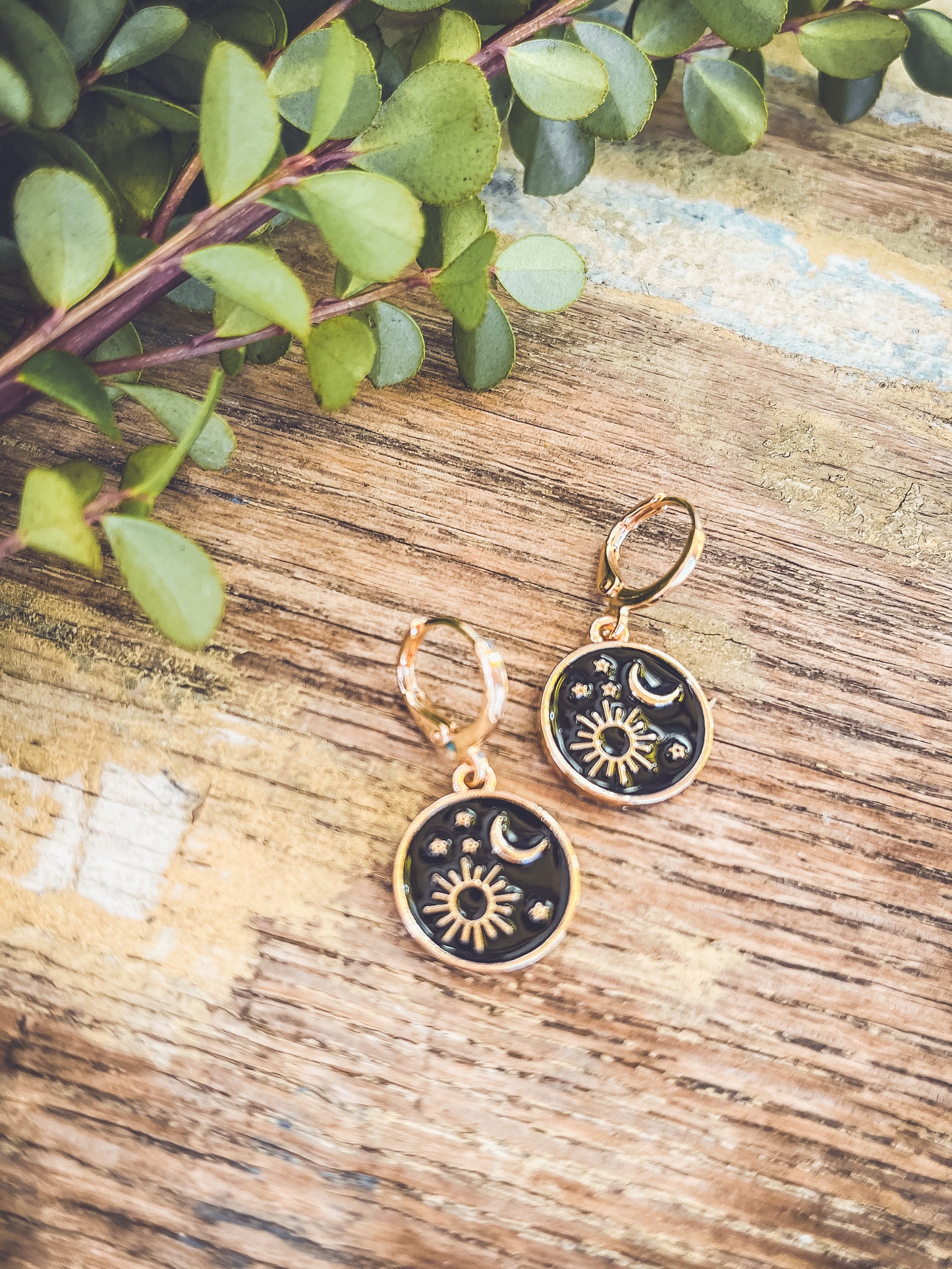 Beautiful Gold and Black Sun/Moon Earrings