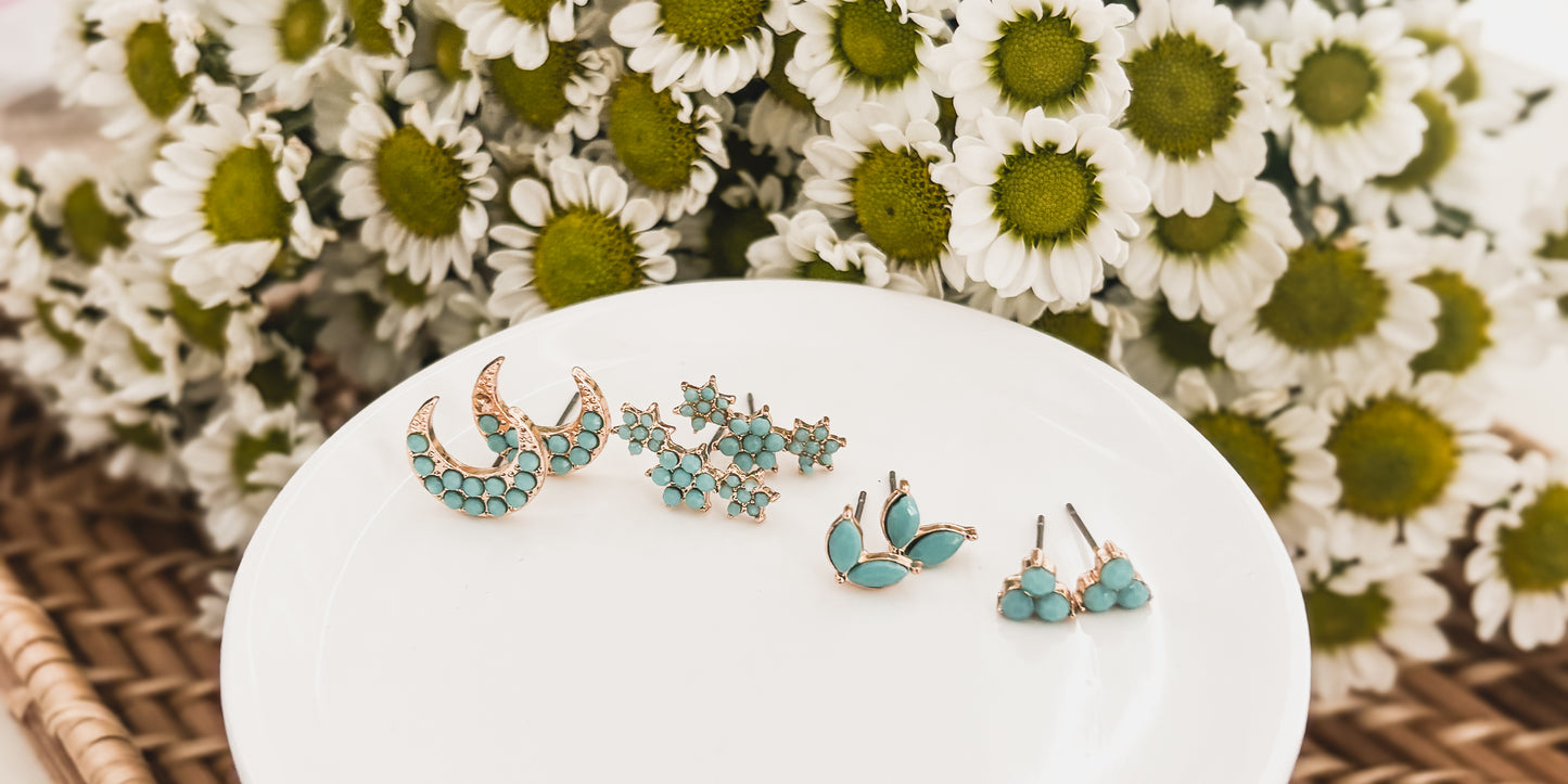 Beautiful Turquoise Earring Set - Set of 4 Studs