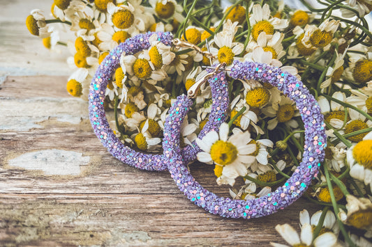 Beautiful Purple Glitter Hoop Earrings