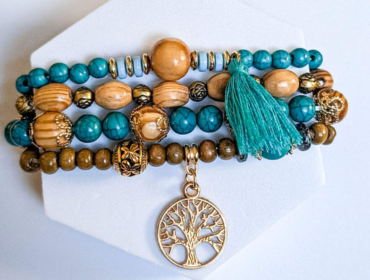 Beautiful Turquoise Tree of Life Bracelet Set