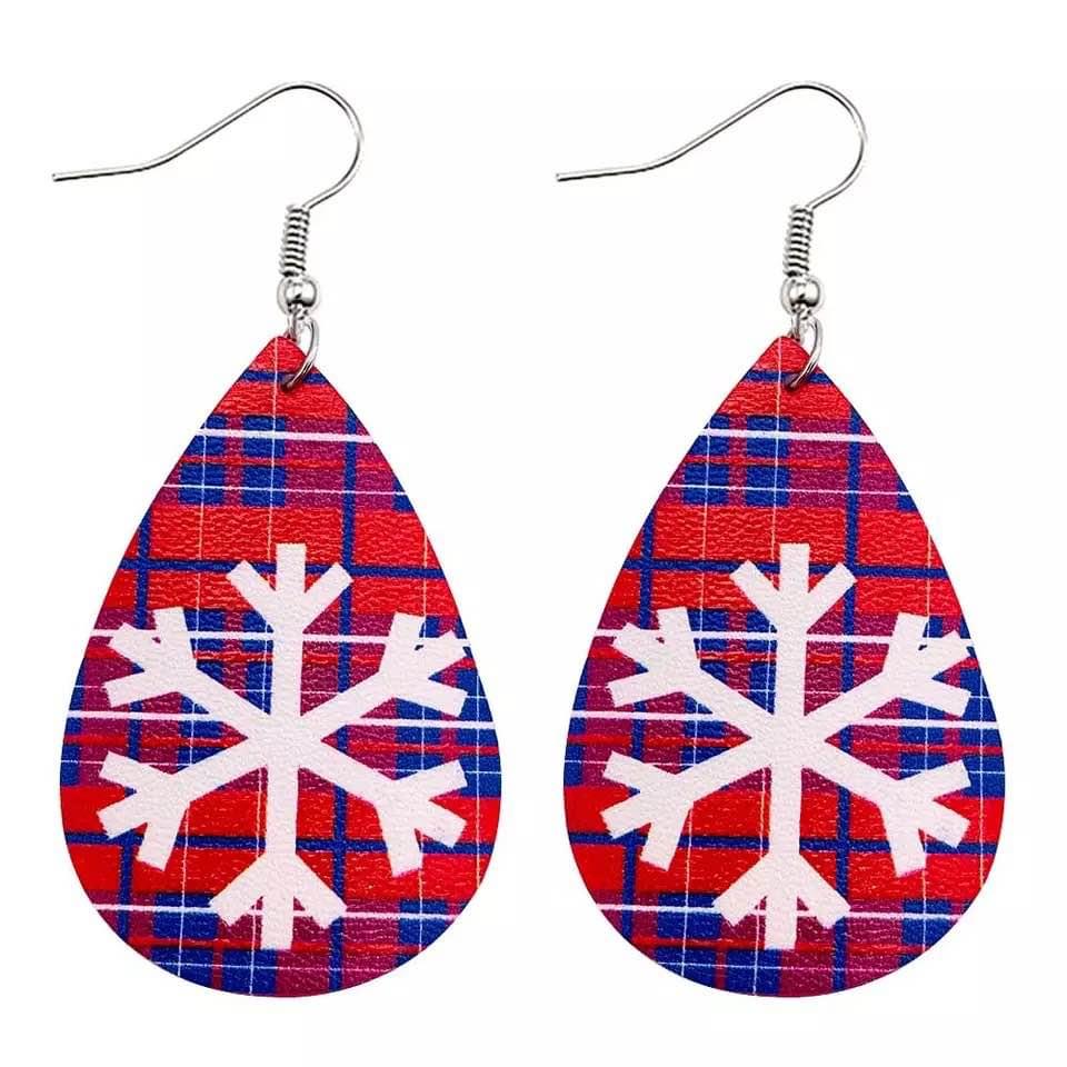 Beautiful Holiday Red Plaid Snowflake Earrings