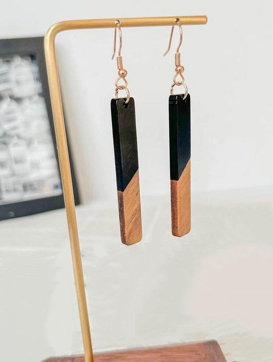 Beautiful Black Resin and Wood Earrings