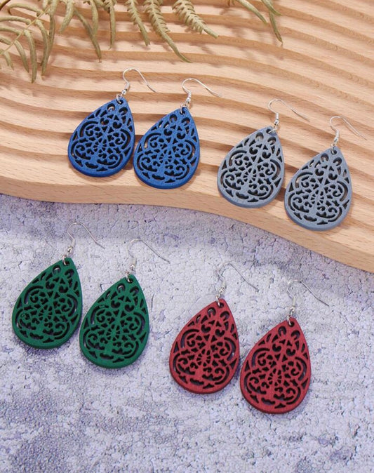 Set of Four Beautiful Carved Wood Earrings