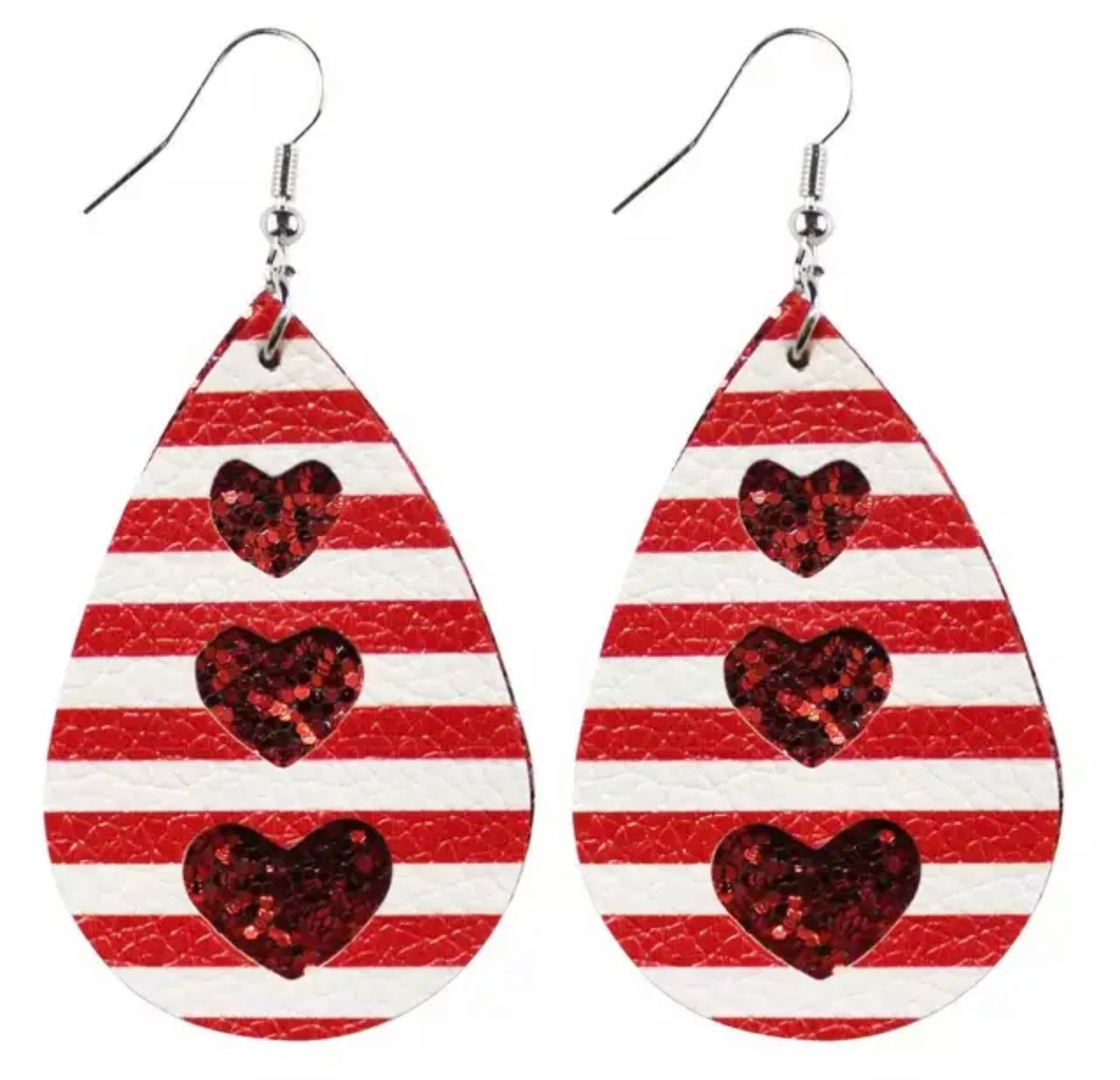 Beautiful Red Striped Valentines Earrings