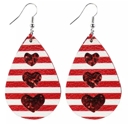 Beautiful Red Striped Valentines Earrings
