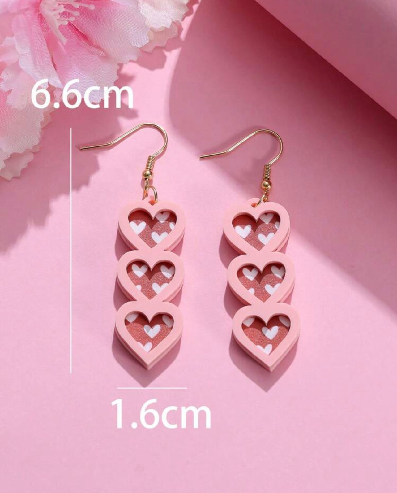 Beautiful Pink Heart Drop Earrings