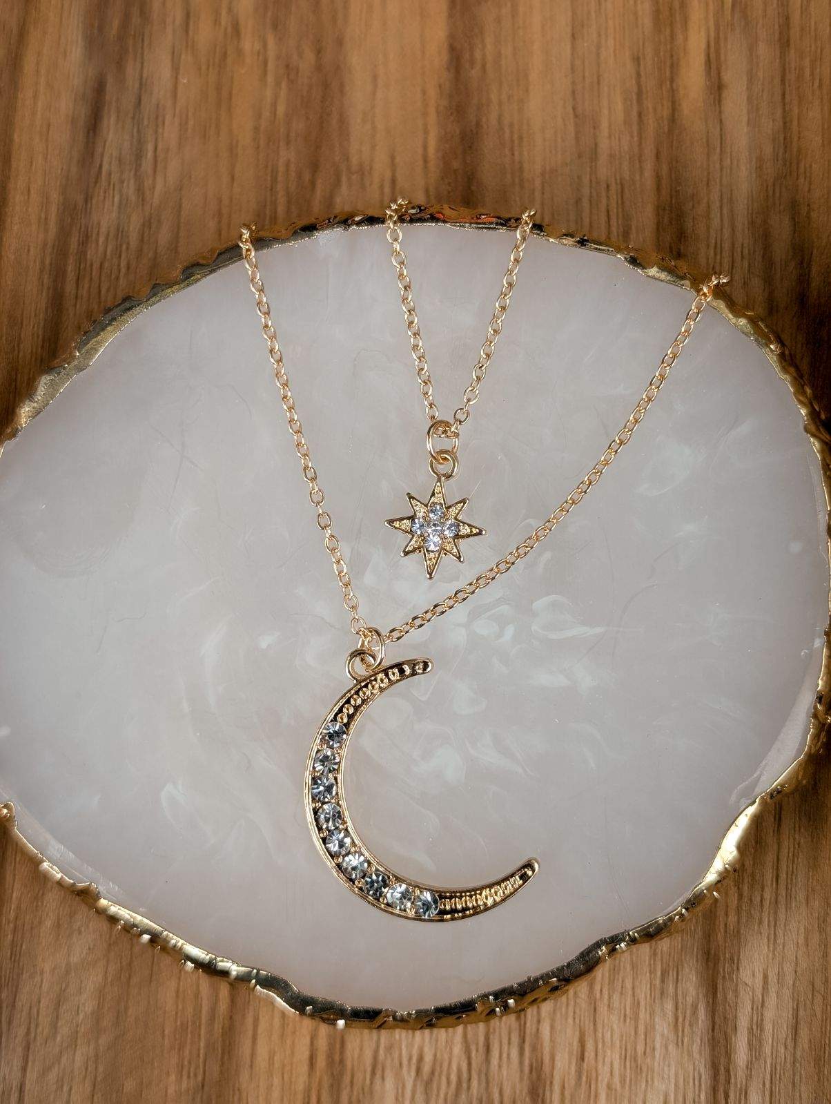 Beautiful Gold or Silver Celestial Moon and Star Necklace