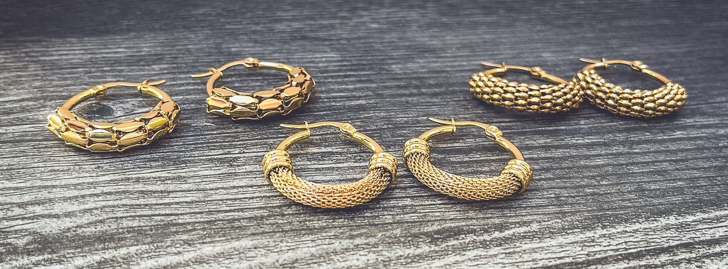 Beautiful 3 Pair Set of Gold Hoop Earrings