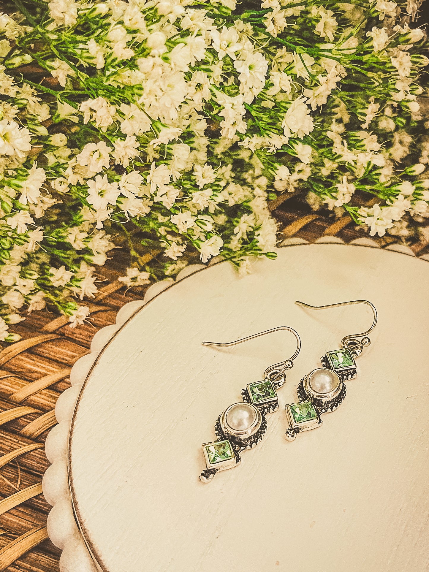 Beautiful Green and Silver Drop Earrings