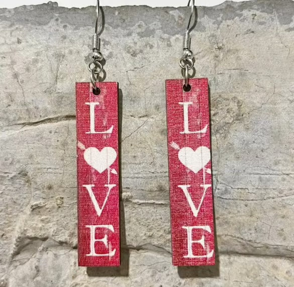 Beautiful LOVE Valentine Wood Earrings
