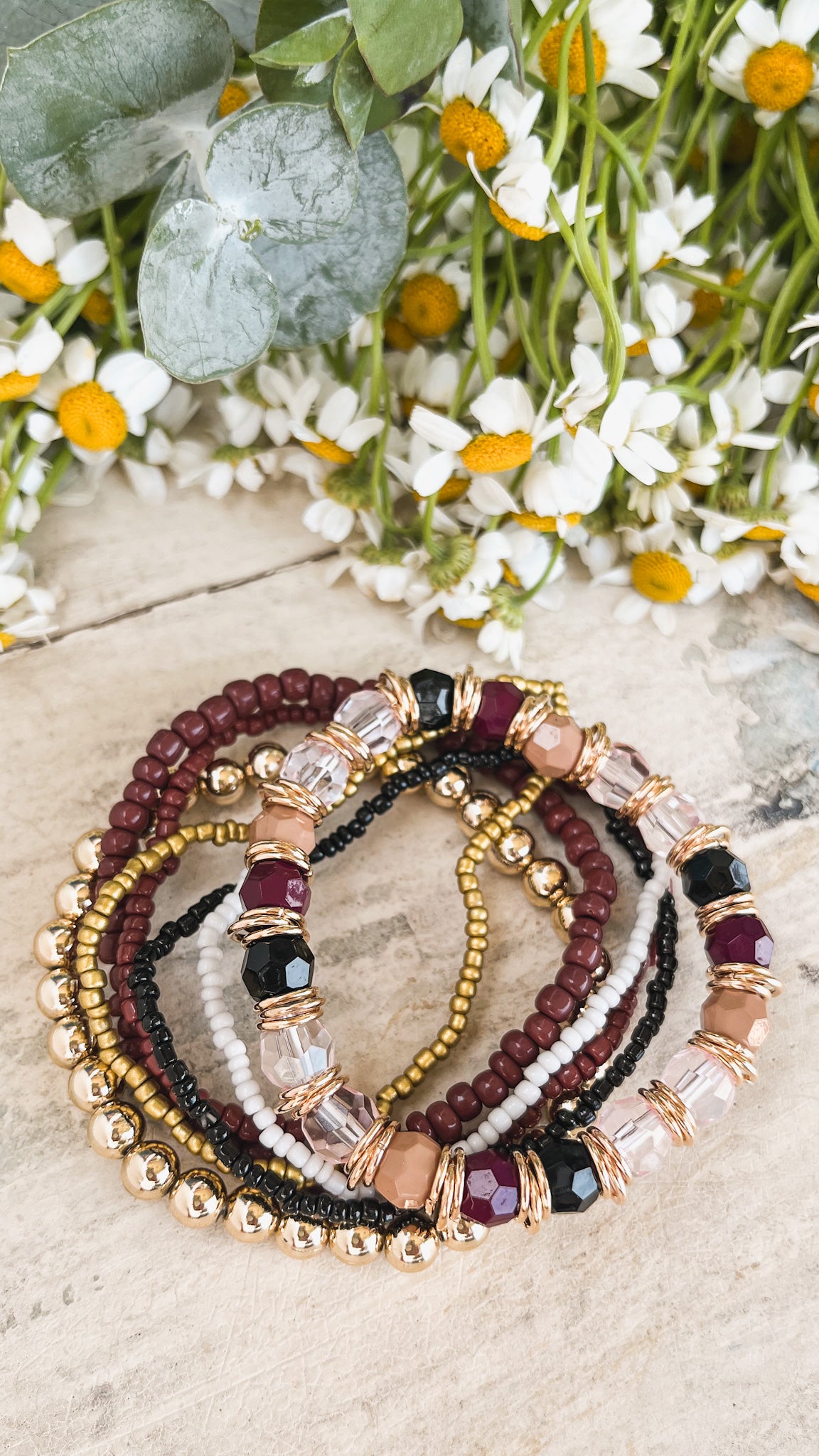 Beautiful Gold and Burgundy Stacking Bracelet Set