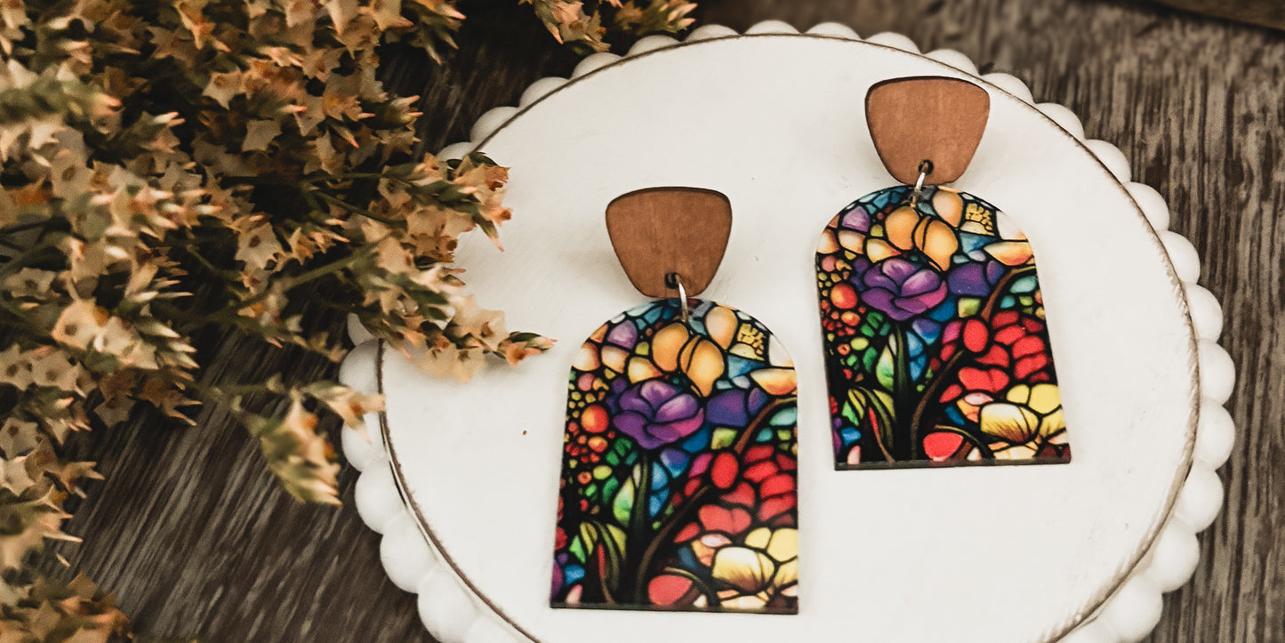 Beautiful Wood and Stained Glass Effect Earrings