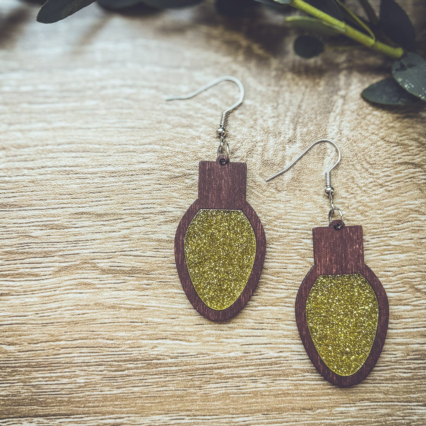 Beautiful Wood Christmas Bulb Earrings