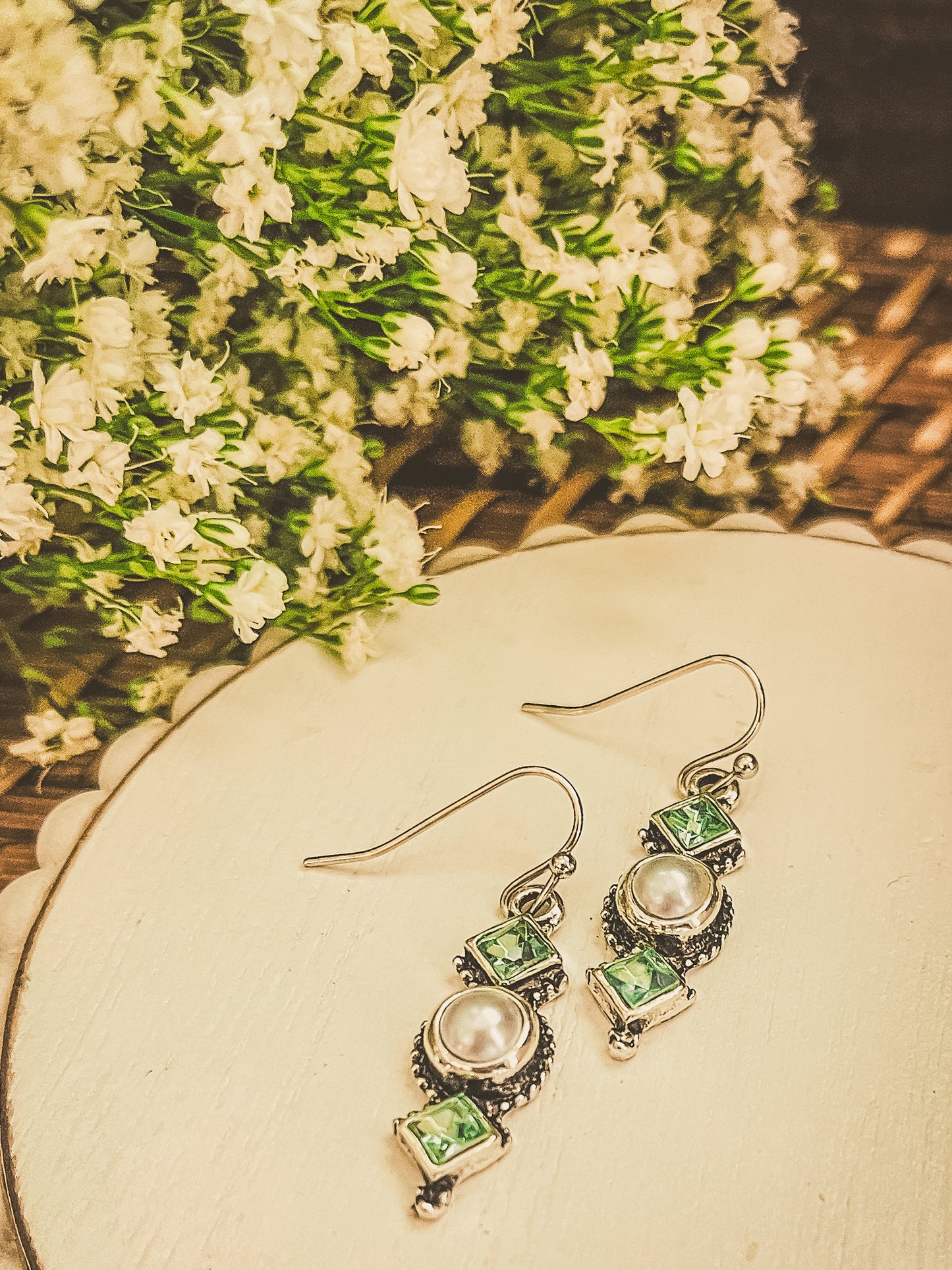 Beautiful Green and Silver Drop Earrings