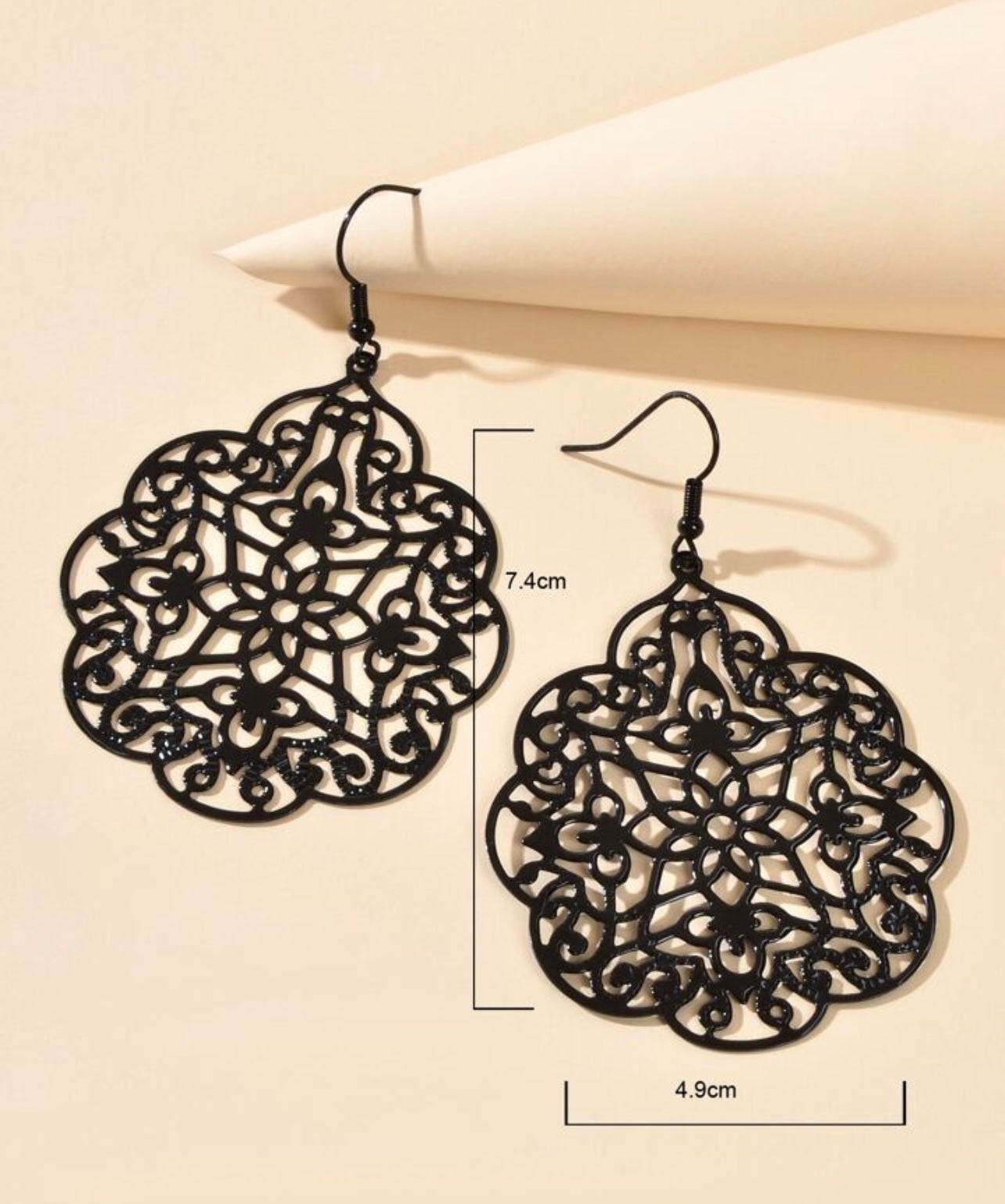 Beautiful Black Ornate Drop Earrings