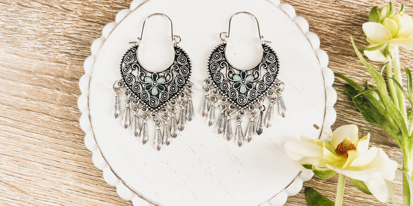 Beautiful Blue and Silver Boho Earrings